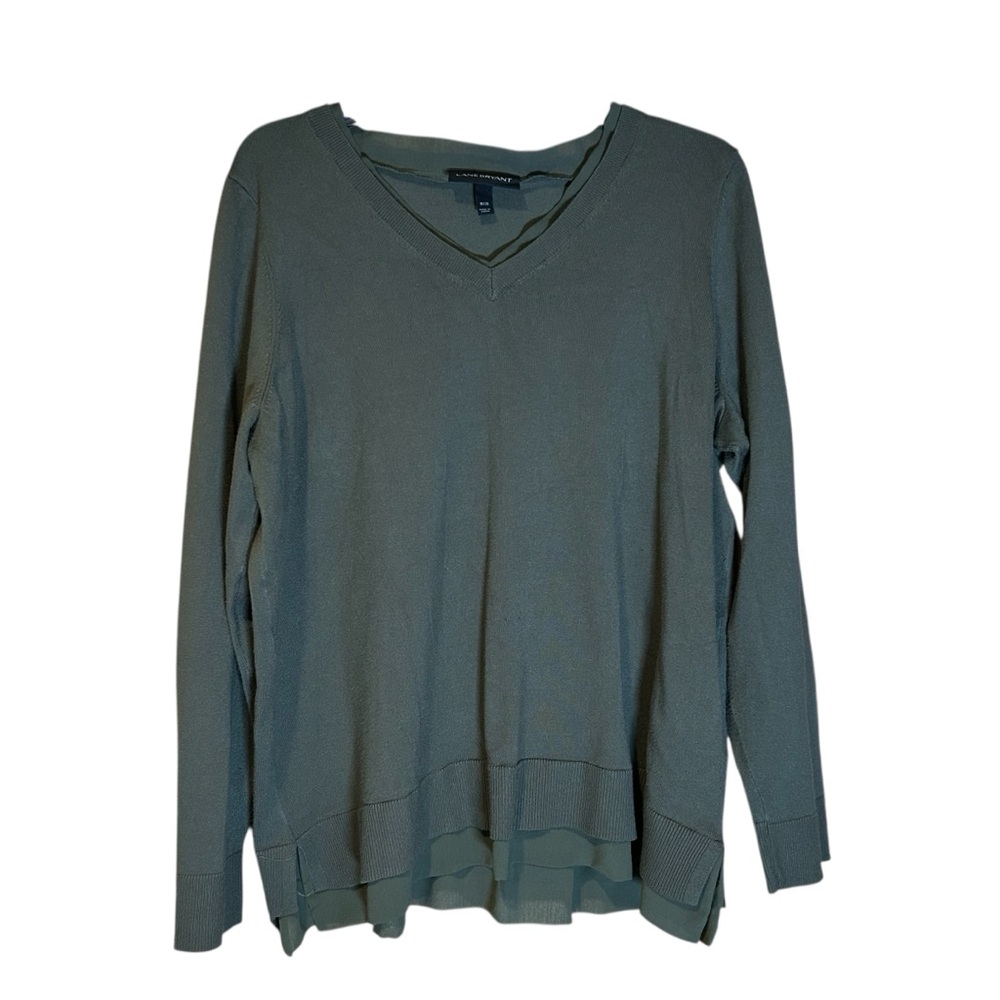 Lane Bryant Plus Olive Green V Neck Long Sleeve Layered Hem Top Size‎ 18 20